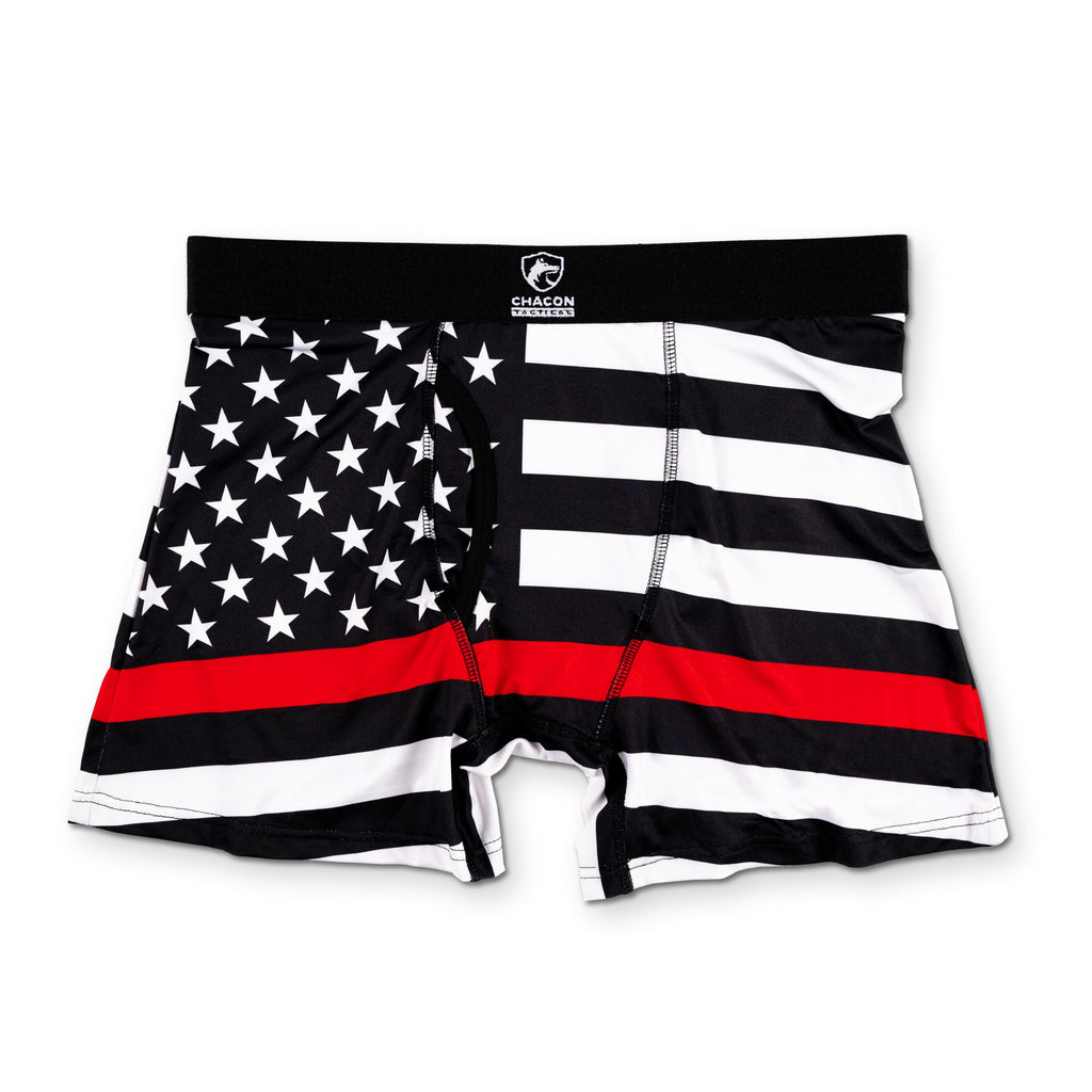 Chacon Tactical Men's Polyester Boxer Brief Underwear, Thin Blue Line, Thin Red Line, American Flag