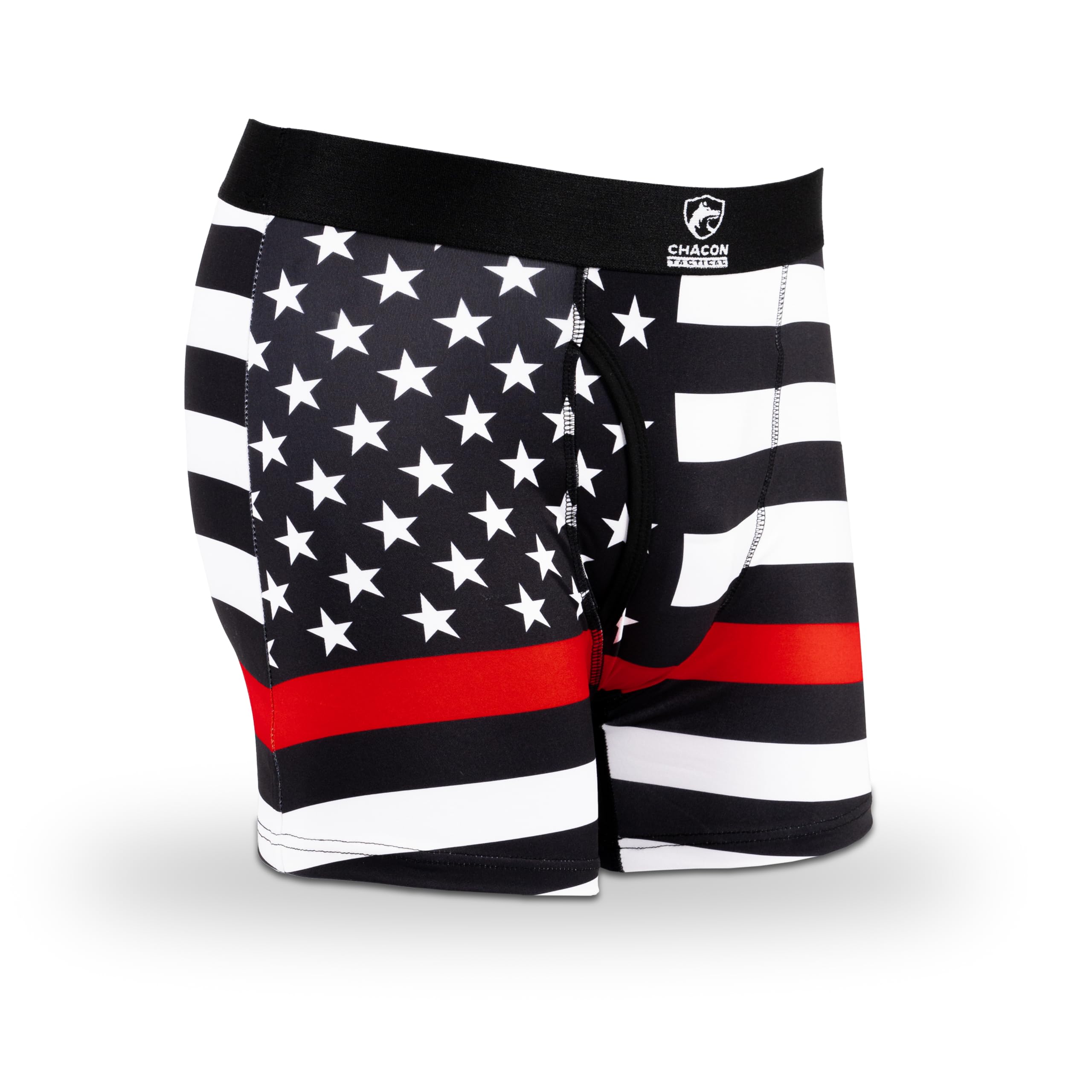 Chacon Tactical Men's Polyester Boxer Brief Underwear, Thin Blue Line, Thin Red Line, American Flag