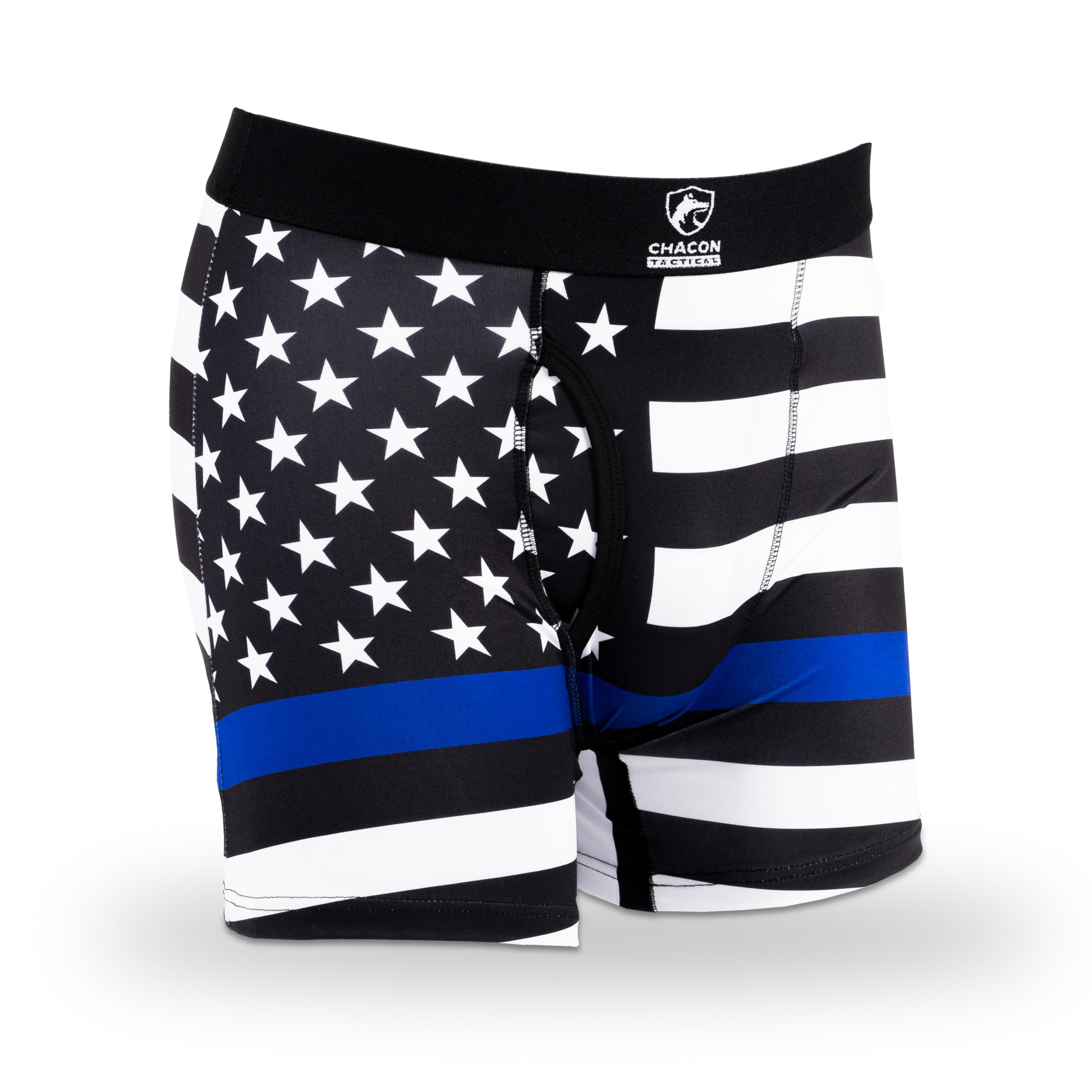 Chacon Tactical Men's Polyester Boxer Brief Underwear, Thin Blue Line, Thin Red Line, American Flag