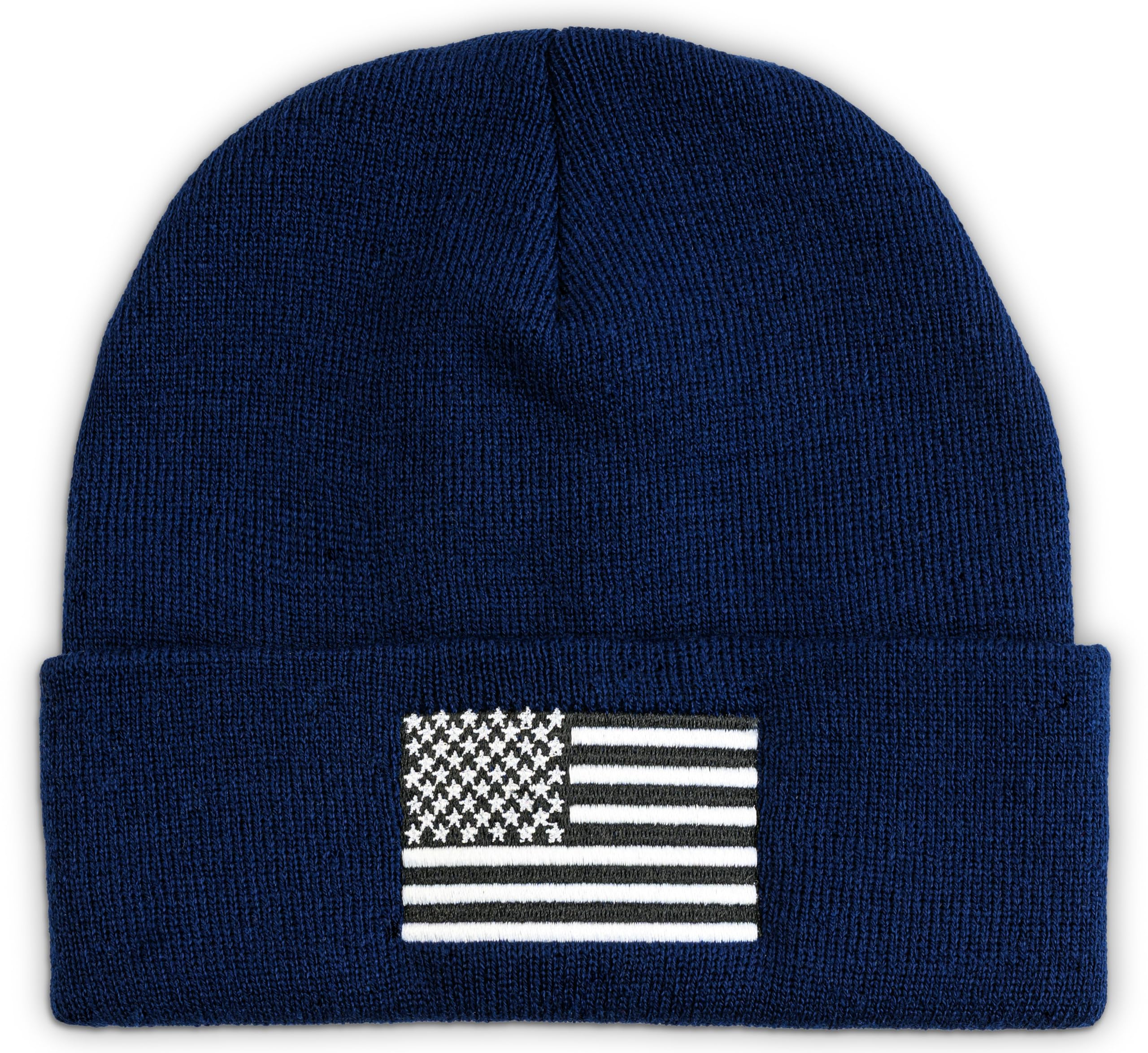 Chacon Tactical American Flag Knit Beanie, Navy Blue, Winter Hat with Embroidered USA Flag Design, Patriotic Cold Weather Headwear
