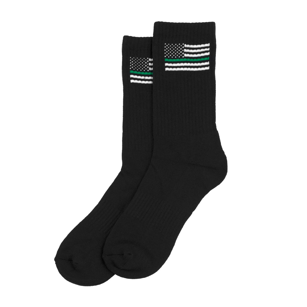 Thin Green Line COTTON BLEND Crew Socks Men's 12-14, Women's 13.5-14