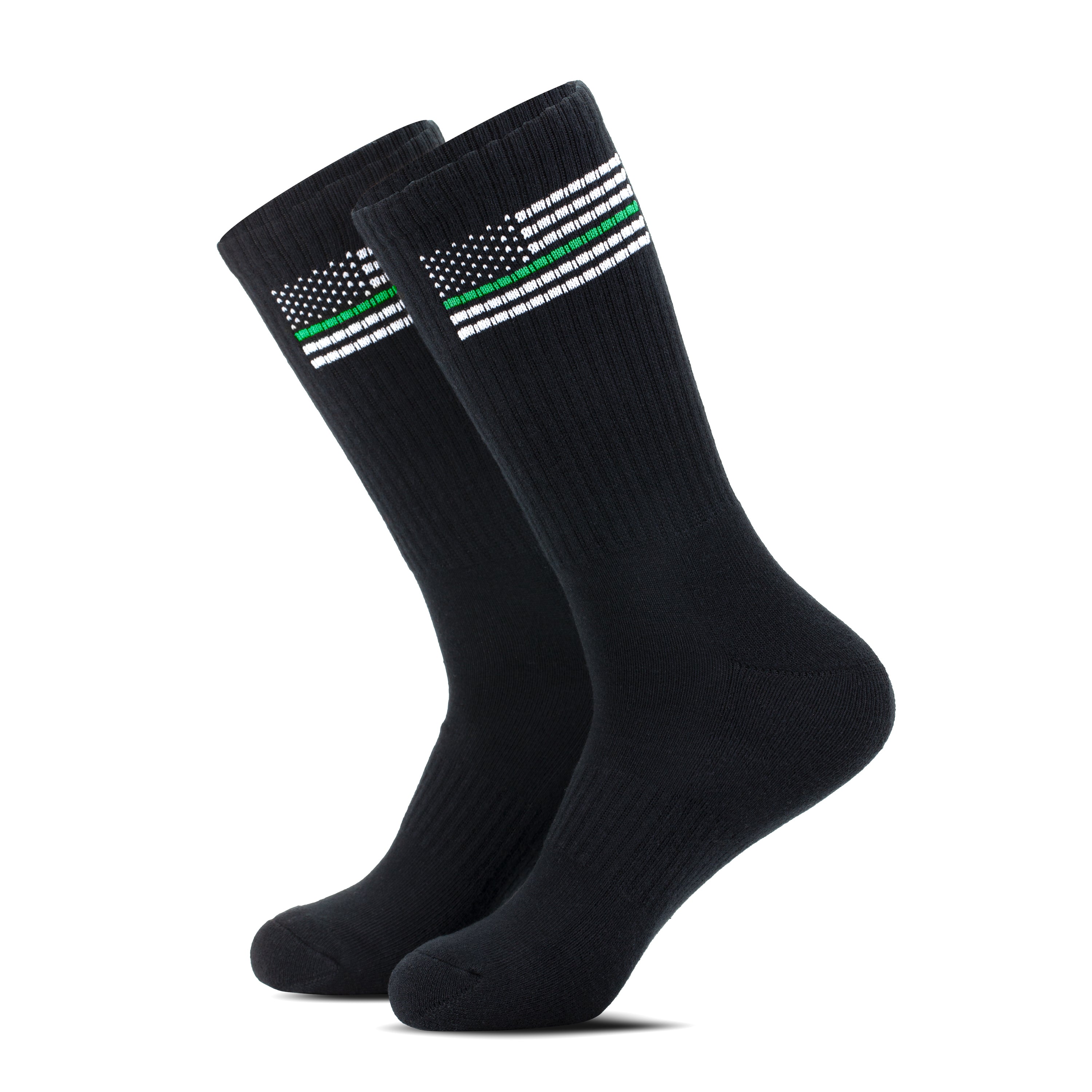 Thin Green Line COTTON BLEND Crew Socks Men's 12-14, Women's 13.5-14