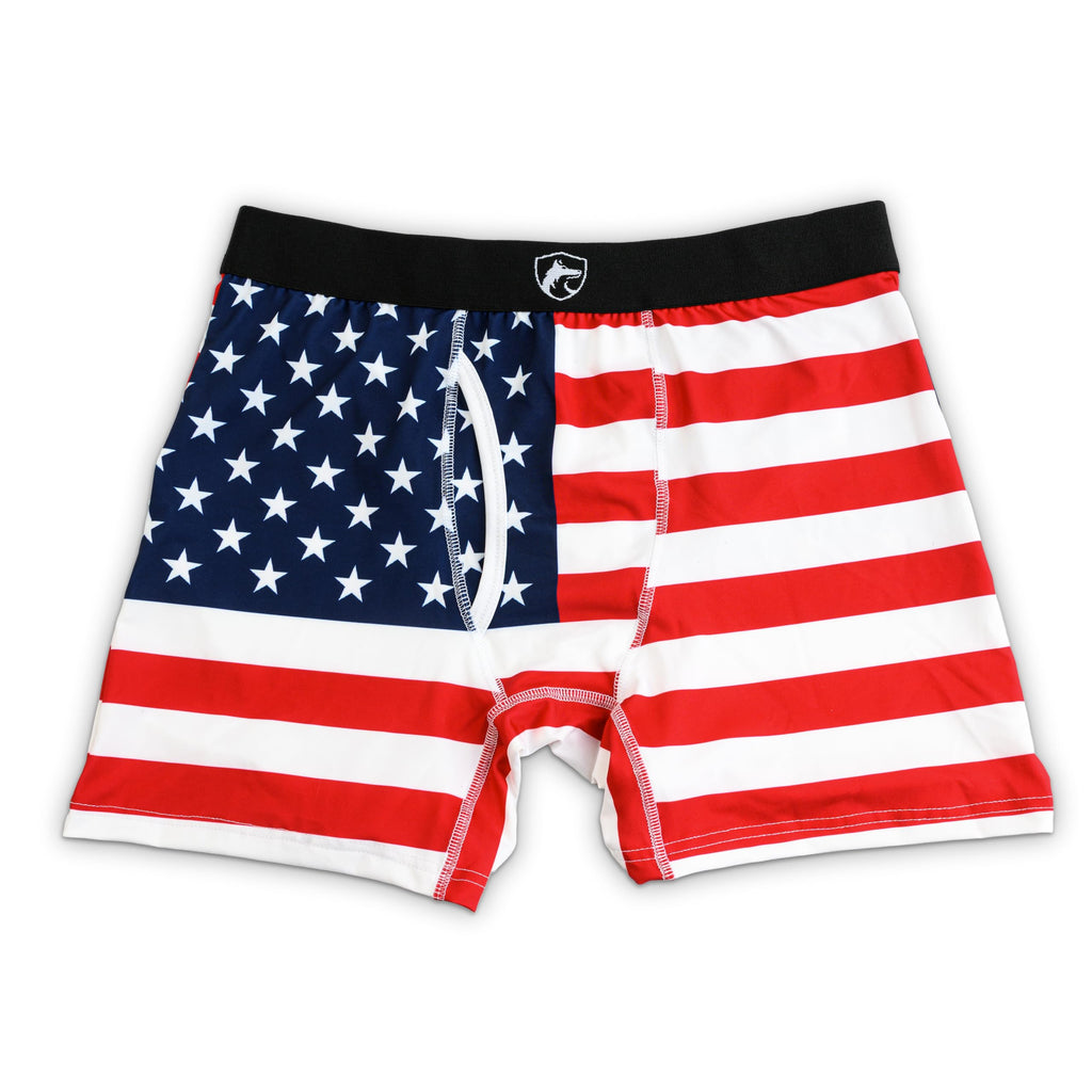 Chacon Tactical Men's Polyester Boxer Brief Underwear, Thin Blue Line, Thin Red Line, American Flag