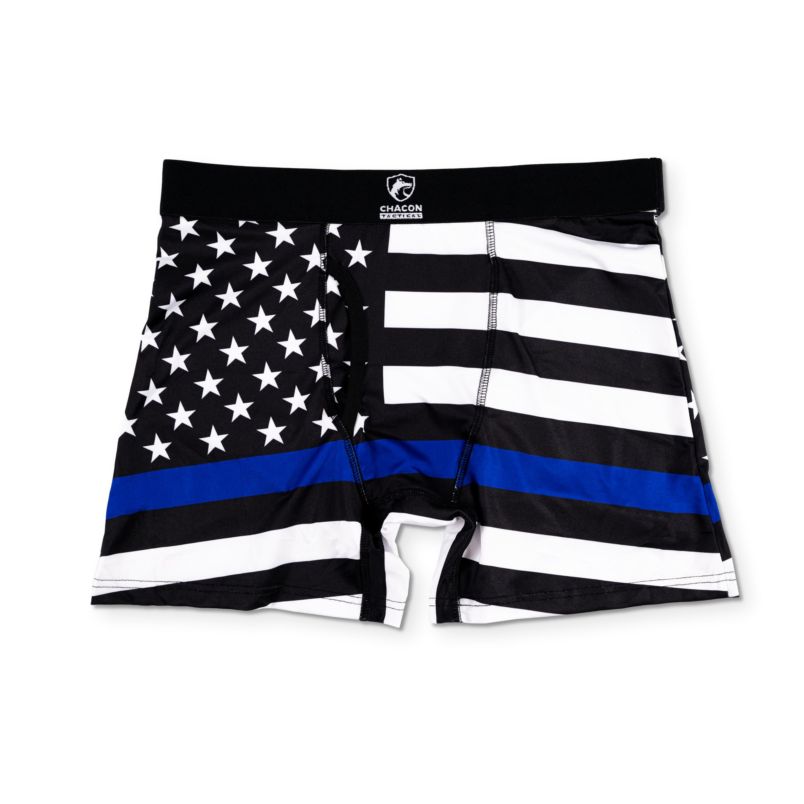 Chacon Tactical Men's Polyester Boxer Brief Underwear, Thin Blue Line, Thin Red Line, American Flag