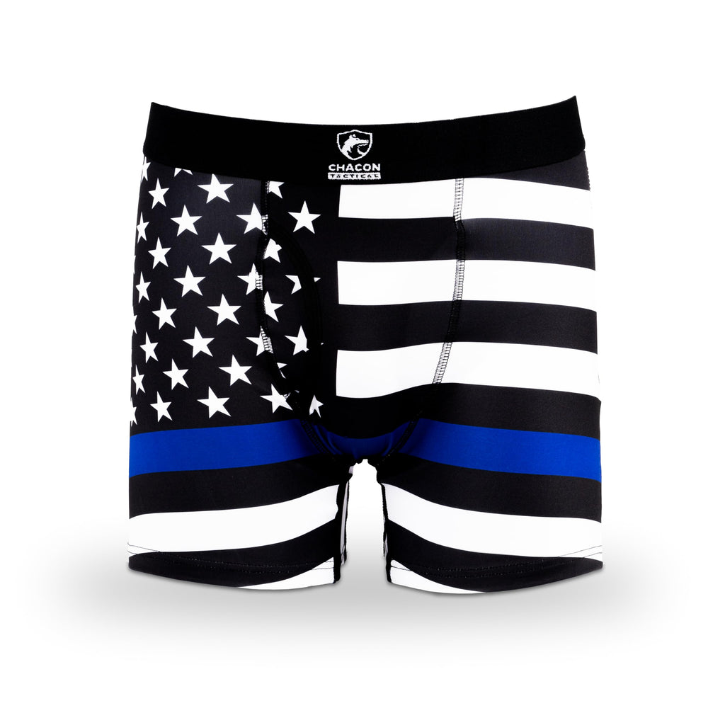 Chacon Tactical Men's Polyester Boxer Brief Underwear, Thin Blue Line, Thin Red Line, American Flag